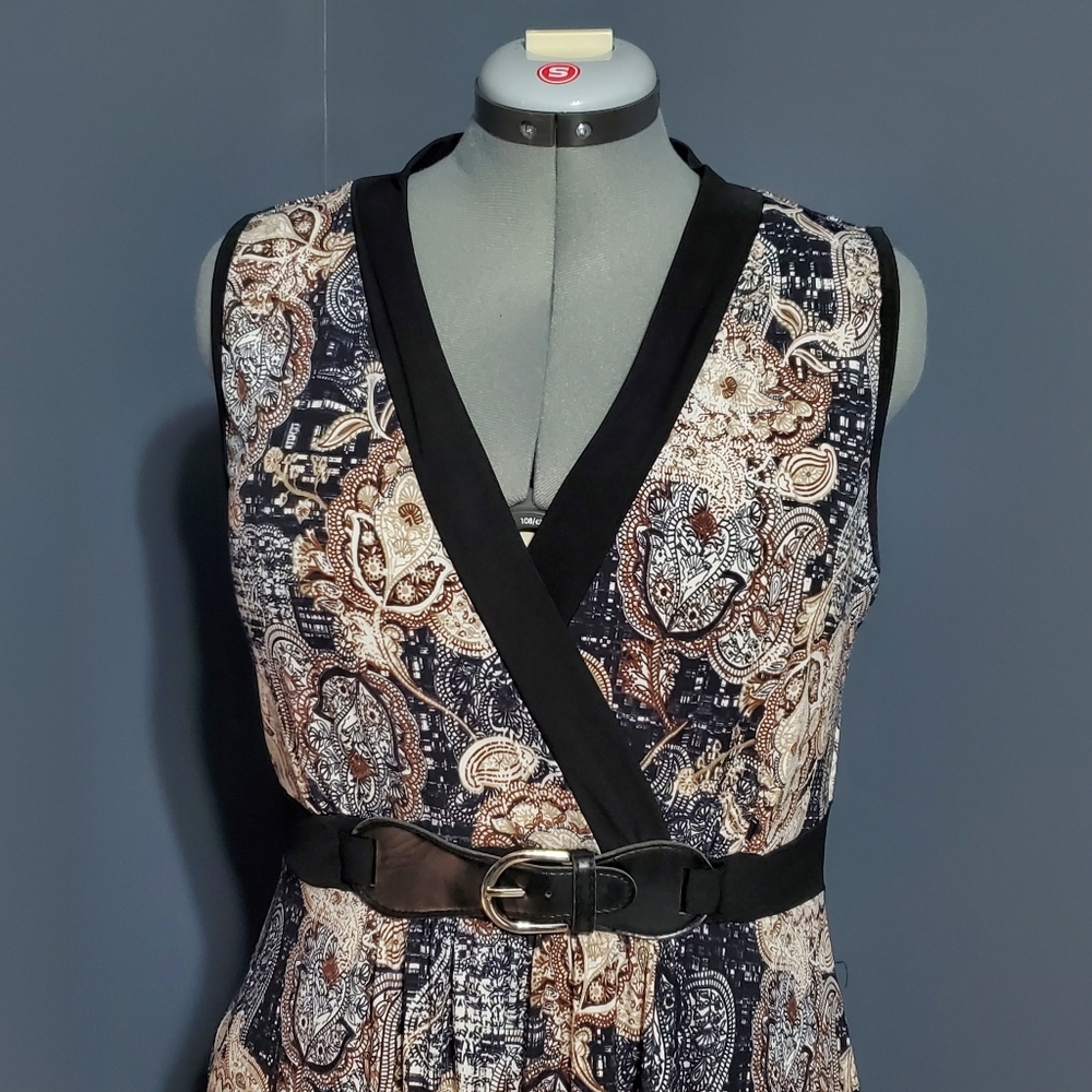 Elie McCarthy Black and Cream Paisley Maxi Dress Size XL - Picture 2 of 6